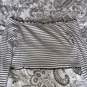off the shoulder black and white striped shirt